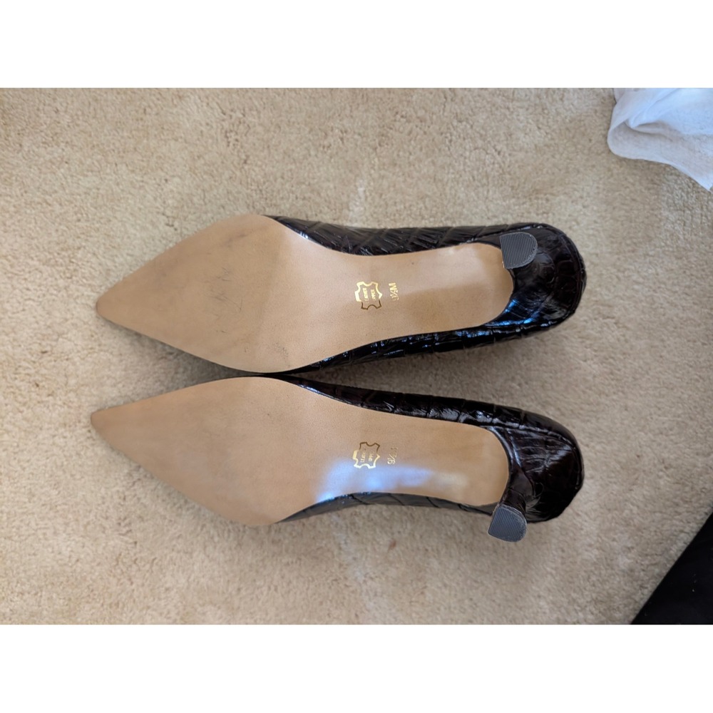 Y2K BP. Melrose Brown Croc Embossed Leather Pointed Toe Kitten Heels - Picture 9 of 9